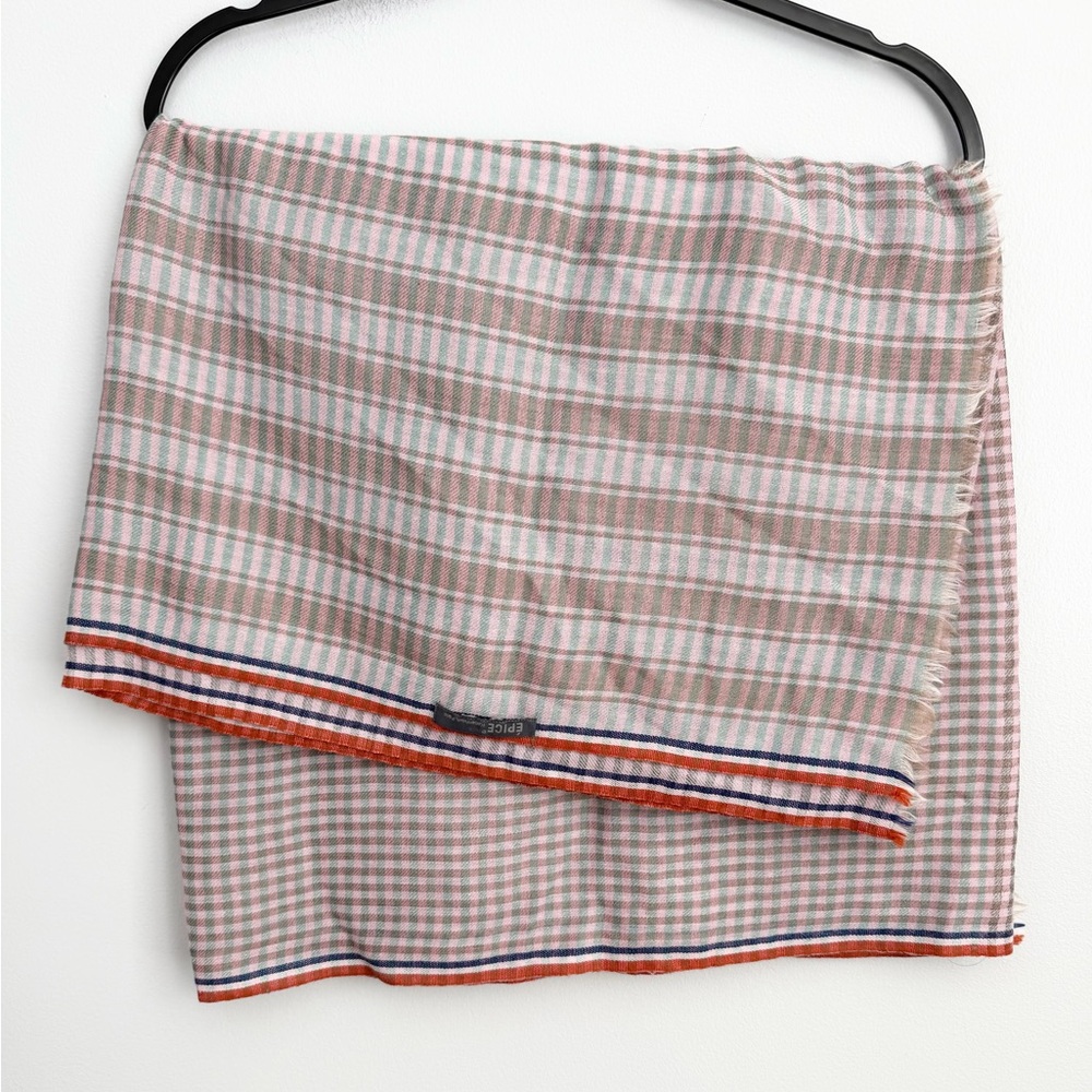 Epice Paris Multicolor Check Wool Shawl Scarf 31x76”.